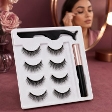 Набір магнітних накладних вій GlamLash AND-5509 з підводкою та пінцетом, 4 стилі, чорний