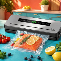 Кухонний вакууматор для продуктів 120 Вт із 5 режимами, LED-дисплеєм і вбудованим ножем