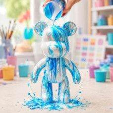 Набір для творчості DIY Creative Fluid Bear 23 см, флюїдний ведмедик із трьома фарбами та пензлем