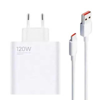Мережевий зарядний пристрій USB Type-A з маркуванням 120W, швидким заряджанням QC 3.0 і кабелем, білий